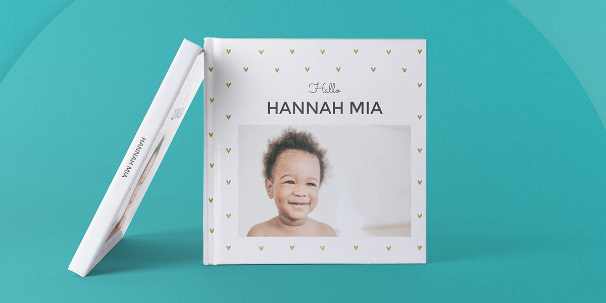 Baby Fotobuch mit Namen personalisiertes Fotoalbum aus Baumwolle Babys erstes 