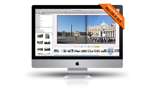 Ecran d'un ordi Mac avec une photo de la Place Saint Pierre à Rome et autre